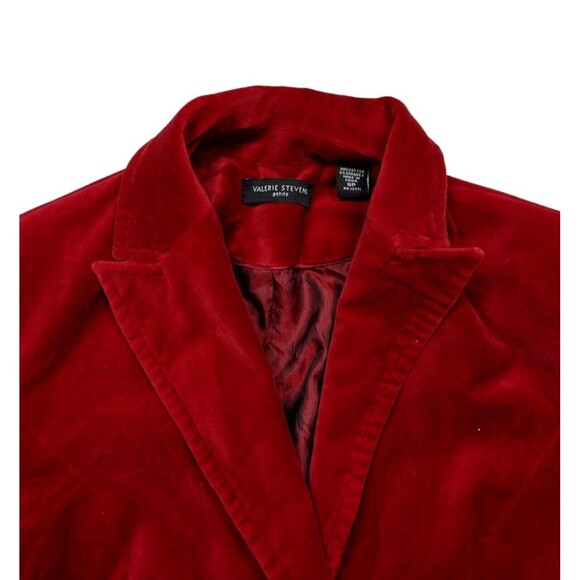 Valerie Stevens Petite 8P Jacket Red Velour Padded Shoulders Faux Pockets - Picture 2 of 9